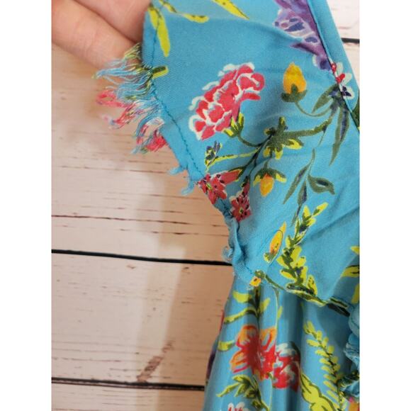 Angie Dress Womens SZ Large Blue Floral Ruffle Colorful Summer Sleeveless - Picture 10 of 16